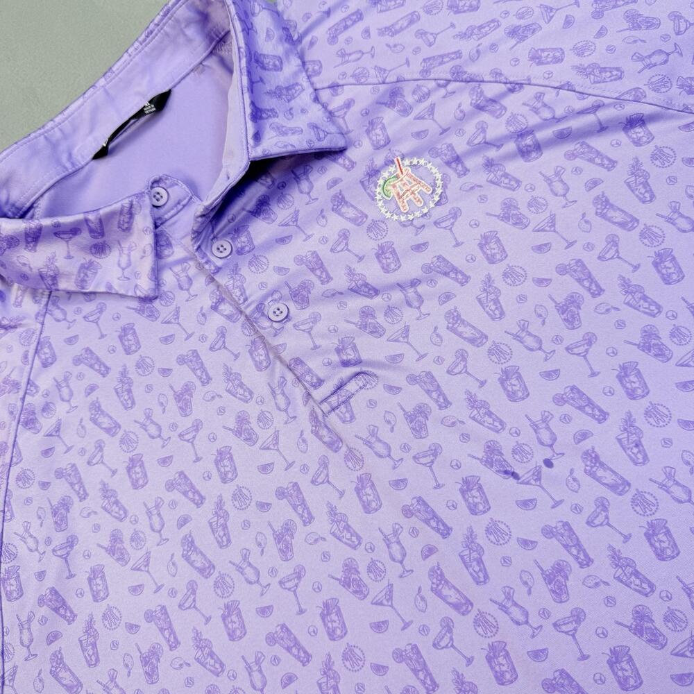 UNRL Polo Shirt Mens XL Purple Cocktail Print Barstool Golf Stretch Performance
